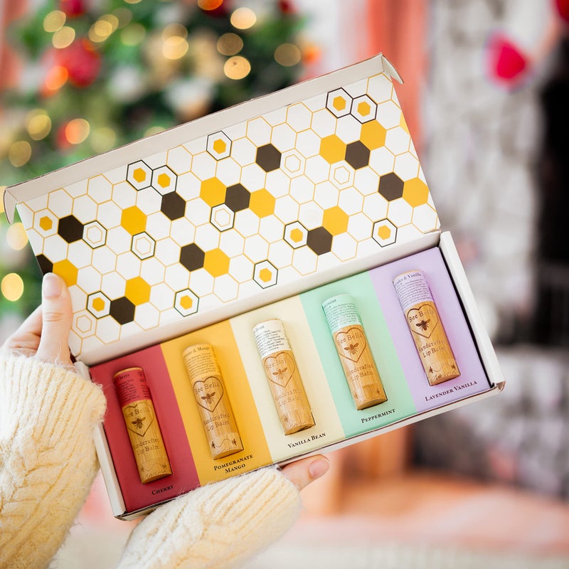 Bee Bella Lip Balm Variety 5 Pack Gift Set, Cherry, Pomegranate Mango, Vanilla Bean, Peppermint, & Lavender Vanilla, Gift, Organic Beeswax with Vitamin E, Handmade in USA - Image 2